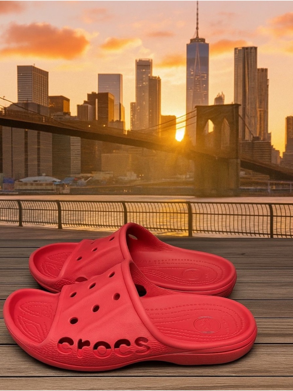 CROCS Red Slip-On Slide Sandals